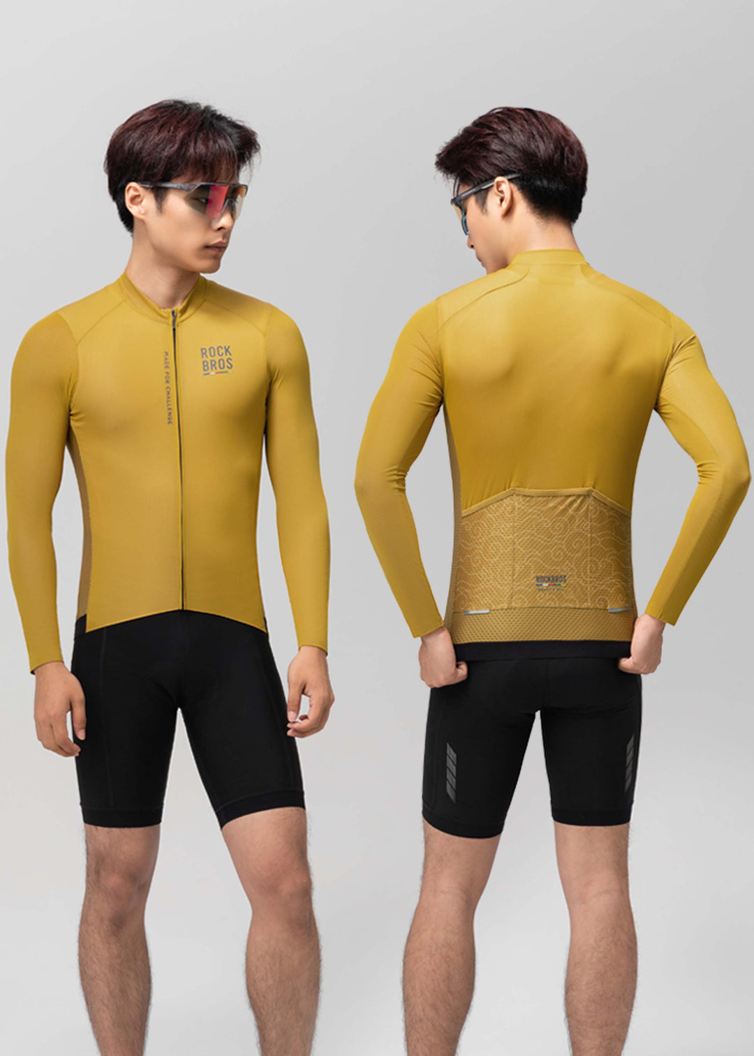 ROAD TO SKY Men's Cycling Long Sleeve Jersey Ⅱ Yellow-Brown