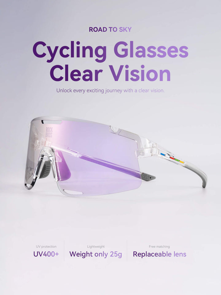 Road to Sky Cycling Glasses – Light-Adaptive, Interchangeable Lenses #Color_Crystal Amethyst